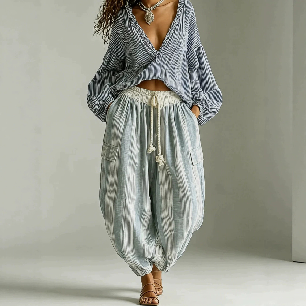 Zara Striped Colorblock Irregular Pants Set
